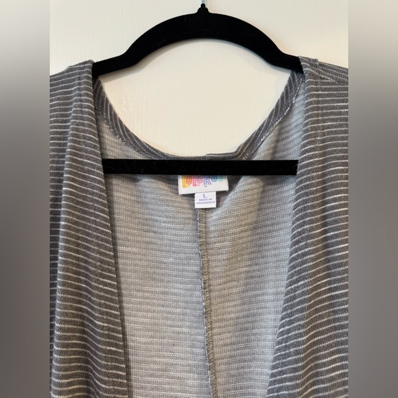 LuLaRoe Striped Open Front Cardigan white and gray high low - Picture 5 of 5